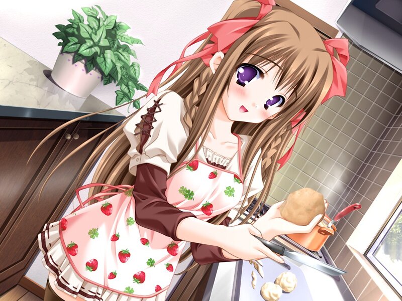 Anime Girl Cooking — Pink, Cheerful, Morning
