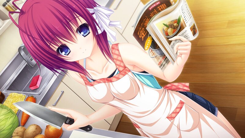 Anime Girl Cooking — Purple, Calm, Afternoon, Knife