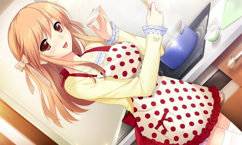Anime Girl Cooking — Red, Cheerful