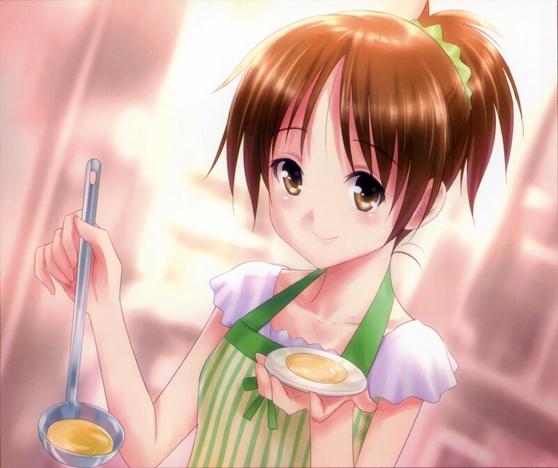 Anime girl cooking with egg