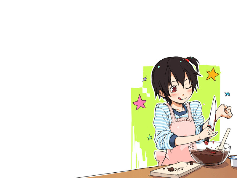 anime girl cooking with knife