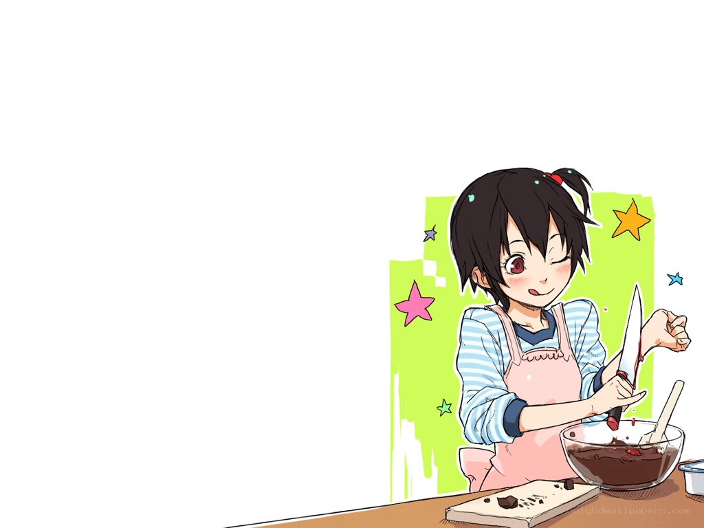 anime girl cooking with knife