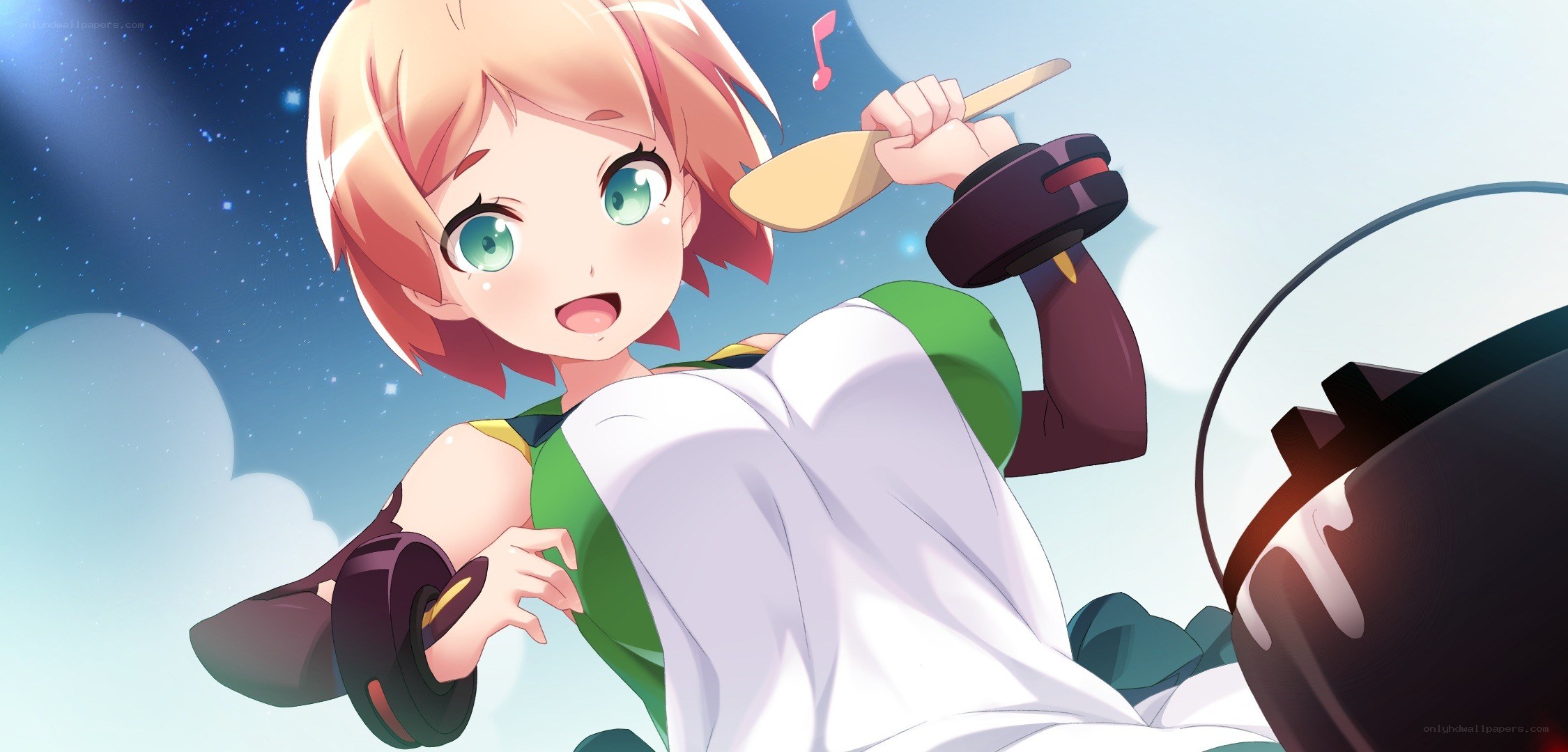 anime girl cooking with spoon