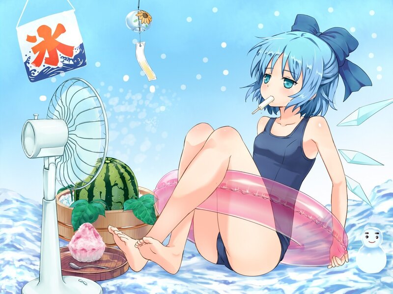 Anime girl cooling off in summer