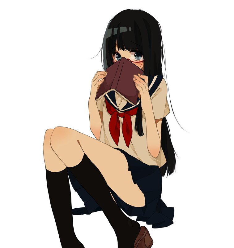 Anime Girl Covering Face — Black, Playful