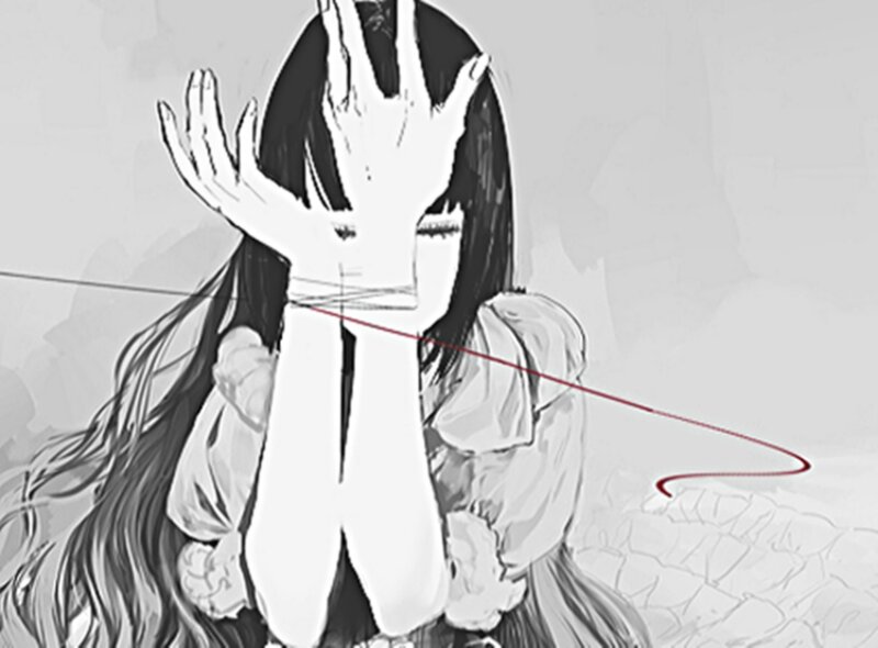 Anime Girl Covering Face — Black