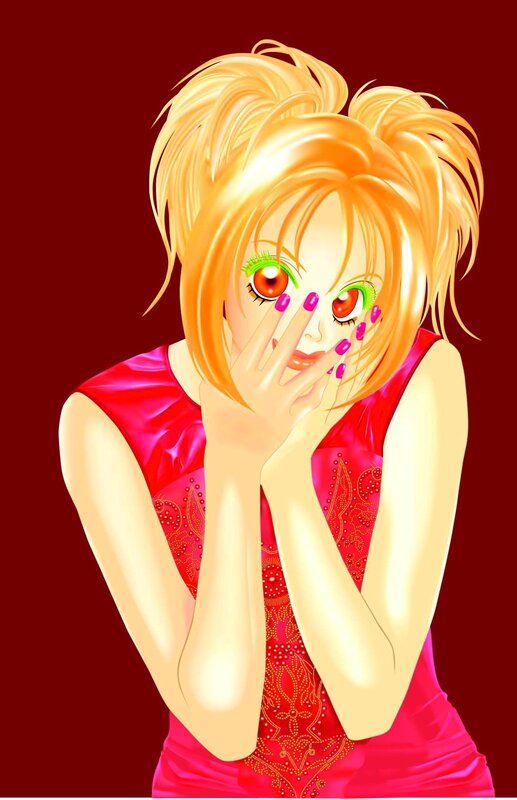 Anime Girl Covering Face — Red