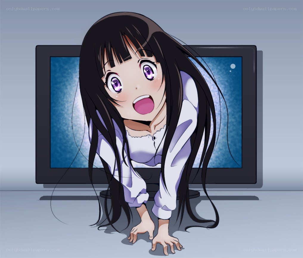 anime girl crawling from TV