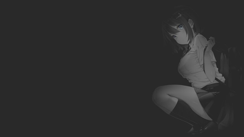 Anime Girl Crouching — Black, Dramatic