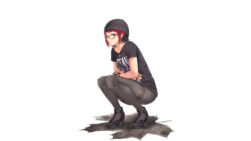 Anime Girl Crouching — Black, Neutral