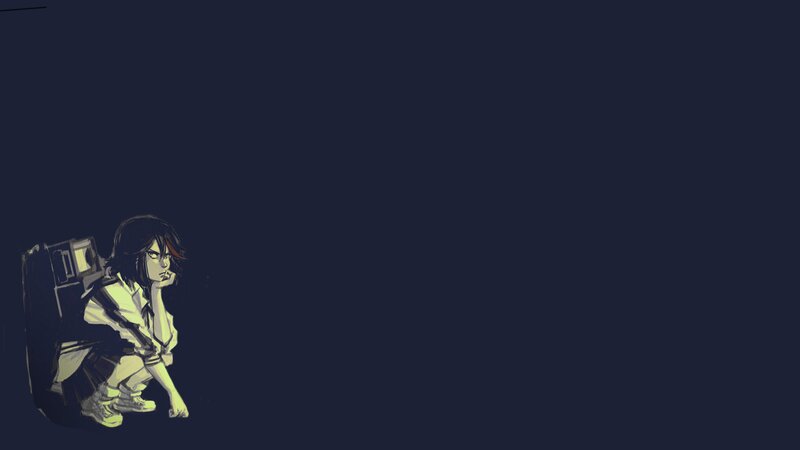 Anime Girl Crouching — Black, Somber