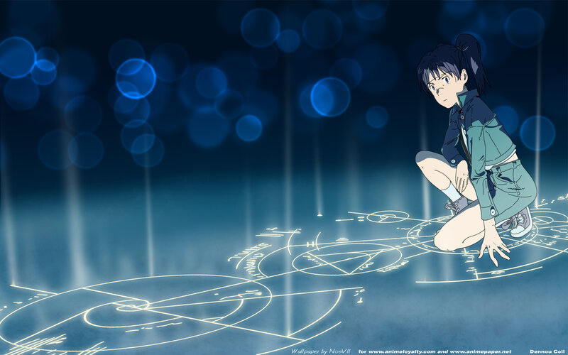 Anime Girl Crouching — Blue, Mysterious