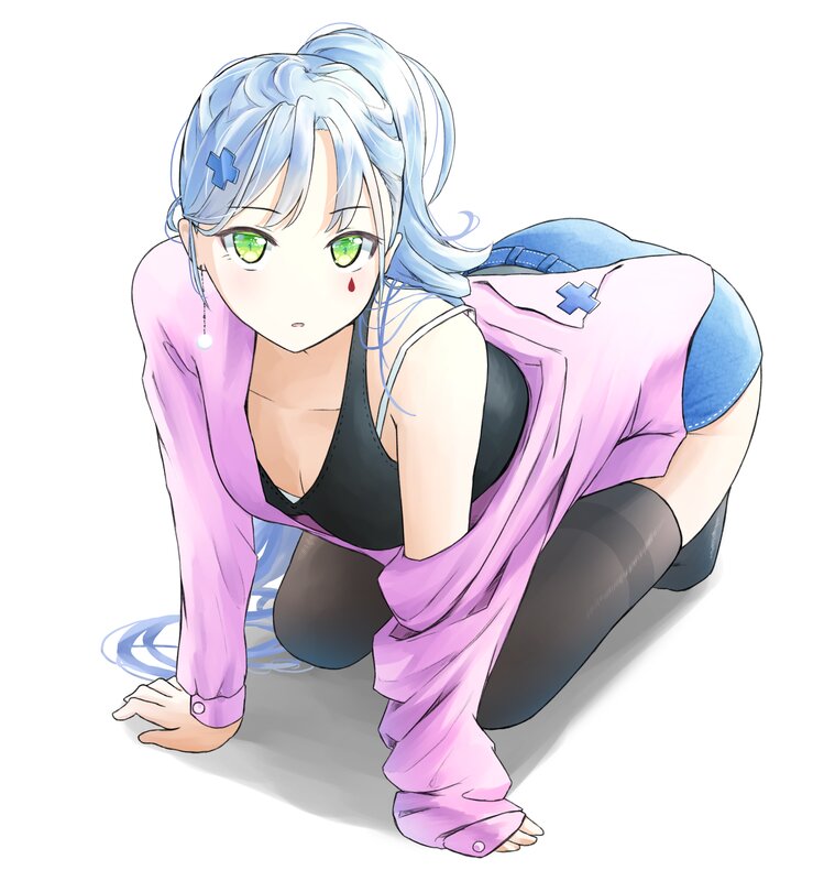 Anime Girl Crouching — Blue, Neutral