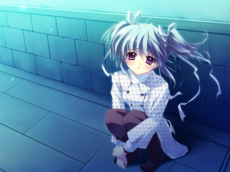 Anime Girl Crouching — Blue