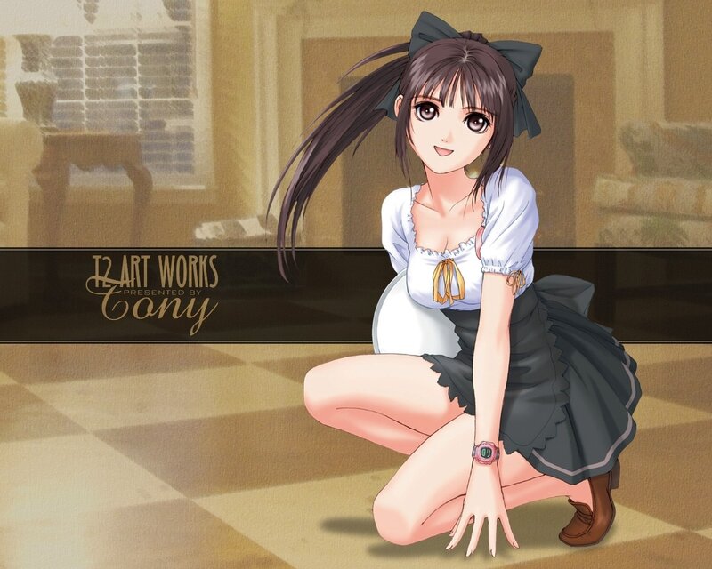 Anime Girl Crouching — Brown, Calm
