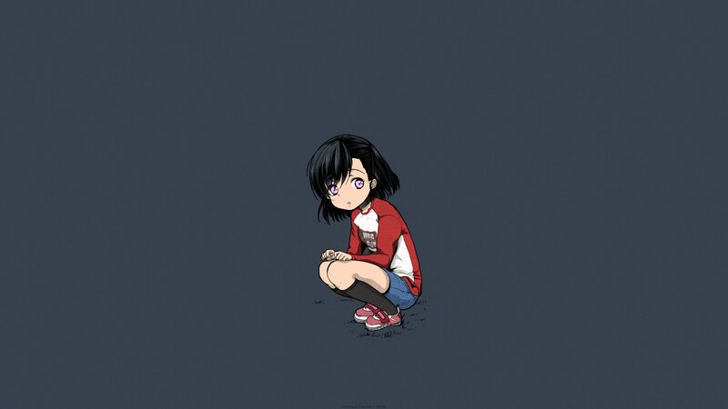 Anime Girl Crouching — Gray, Neutral