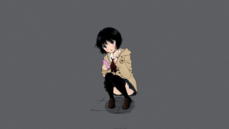 Anime Girl Crouching — Gray