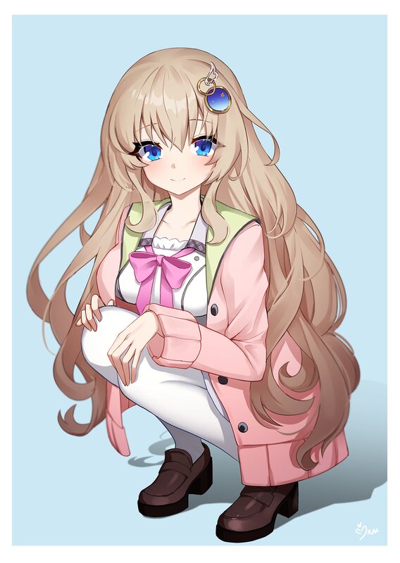 Anime Girl Crouching — Light Blue