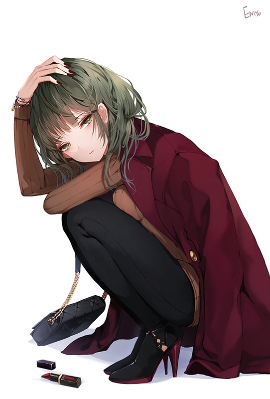 Anime Girl Crouching — Maroon