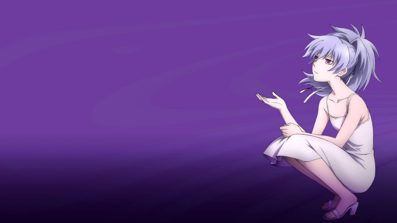 Anime Girl Crouching — Purple, Contemplative