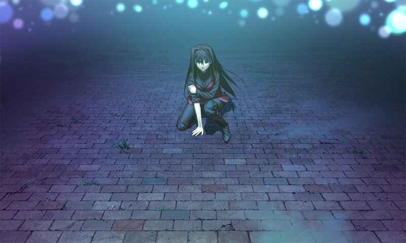 Anime Girl Crouching — Purple