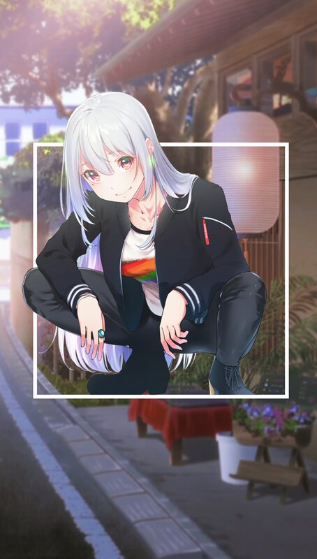 Anime Girl Crouching — White, Calm