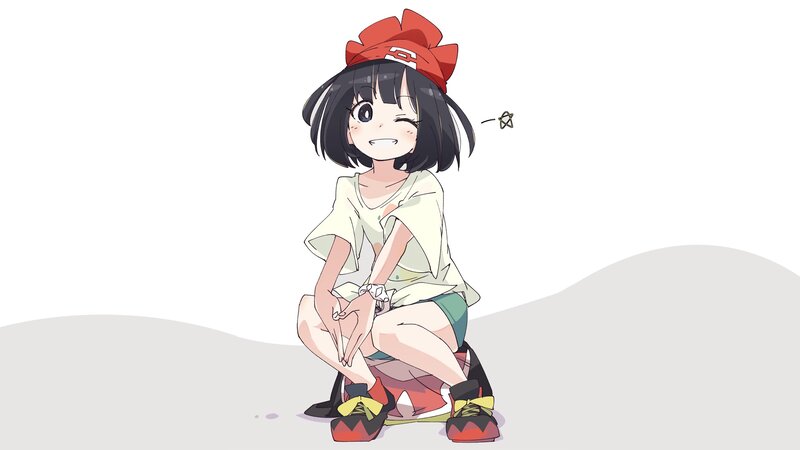 Anime Girl Crouching — White