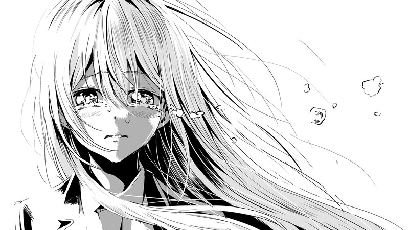 Anime Girl Crying — Black, Dramatic, Manga, Tears