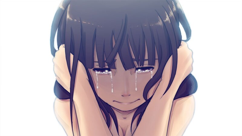Anime Girl Crying — Black, Sad, Tears, Hair