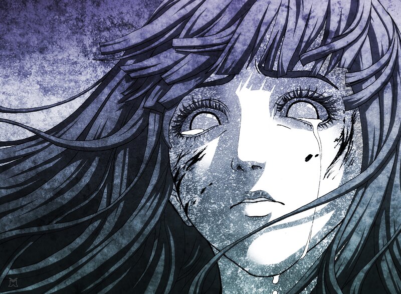 Anime Girl Crying — Blue, Dramatic, Manga