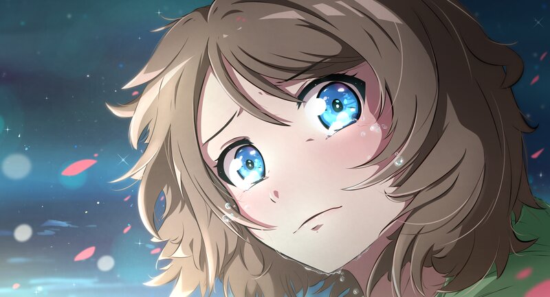 Anime Girl Crying — Blue, Dramatic, Night, Tears