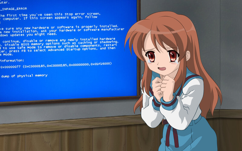 Anime Girl Crying — Blue, Sad, Computer Screen