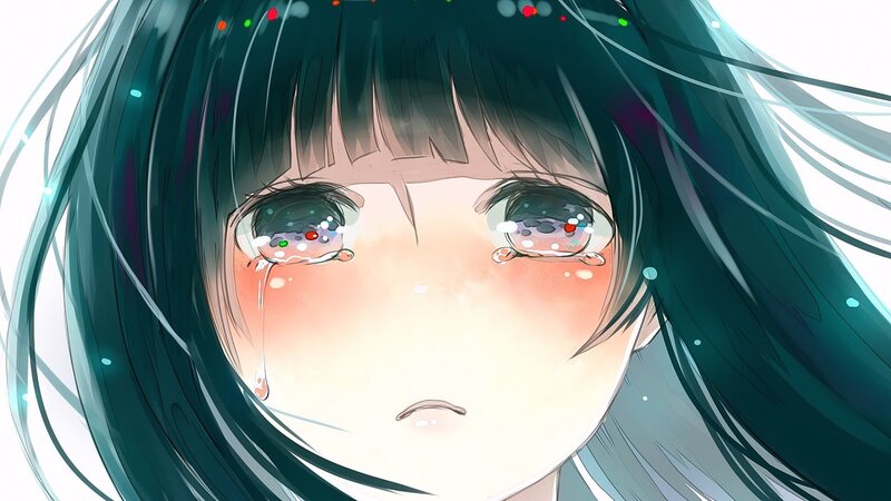 Anime Girl Crying — Blue, Sad, Digital Art, Tears