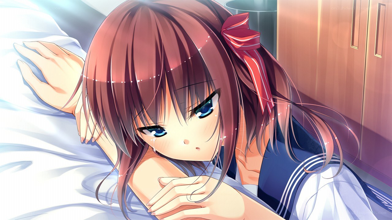 anime girl crying in bed