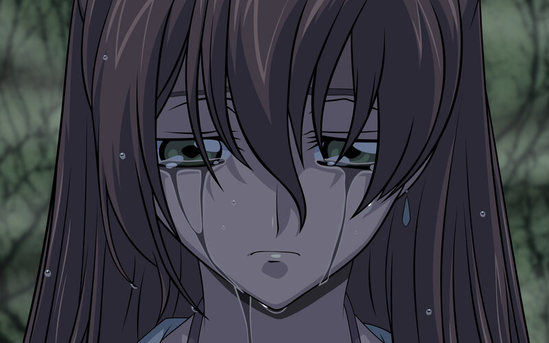 anime girl crying in forest