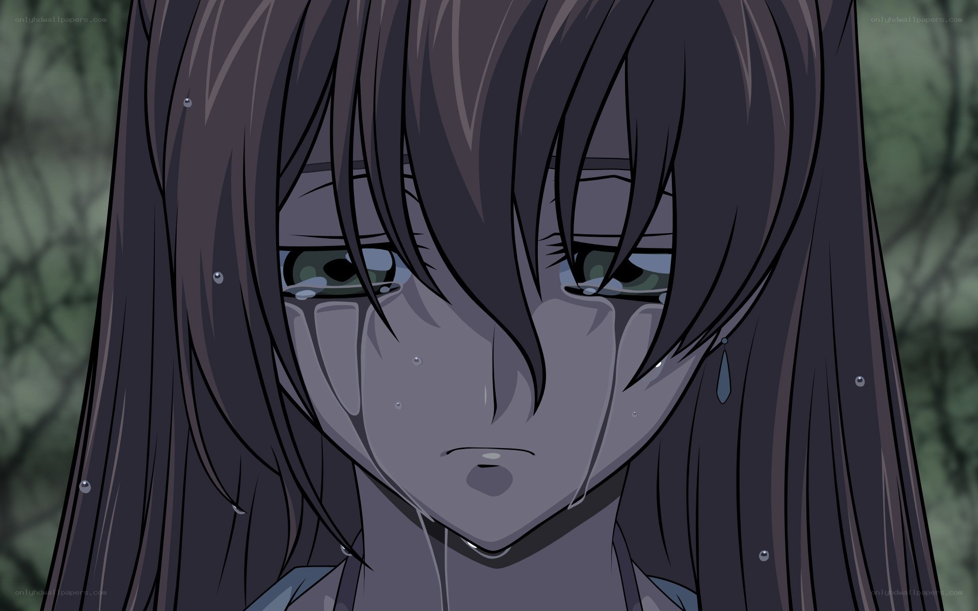anime girl crying in forest