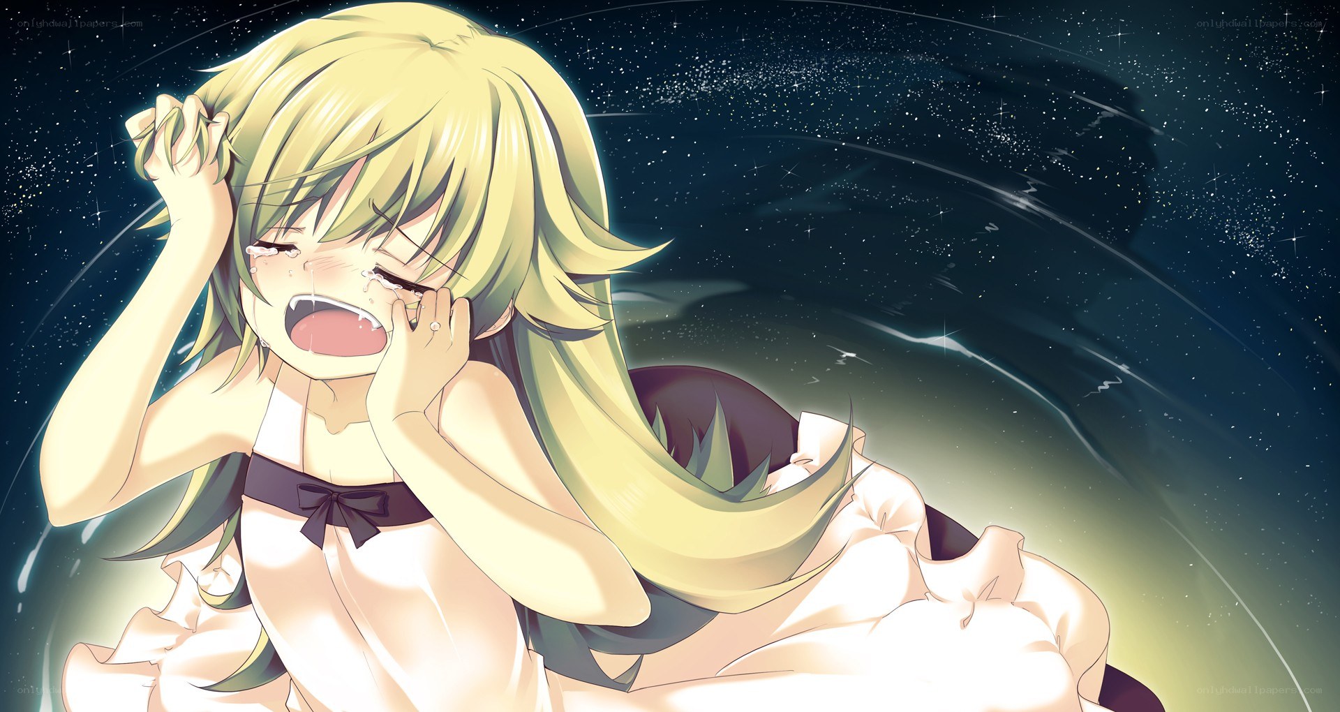 Anime girl crying in space