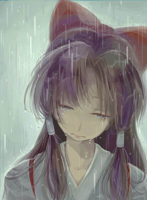 anime girl crying in the rain