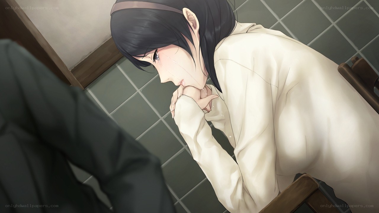 anime girl crying on chair
