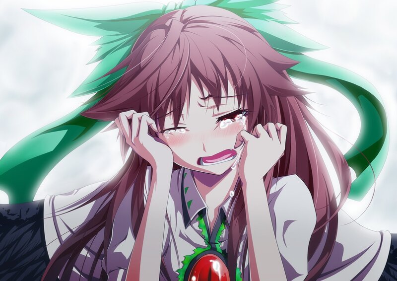 Anime Girl Crying — Purple, Dramatic, Tears, Green Hair
