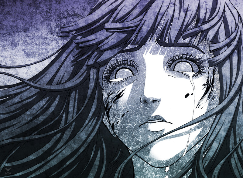 Anime Girl Crying — Purple, Dramatic