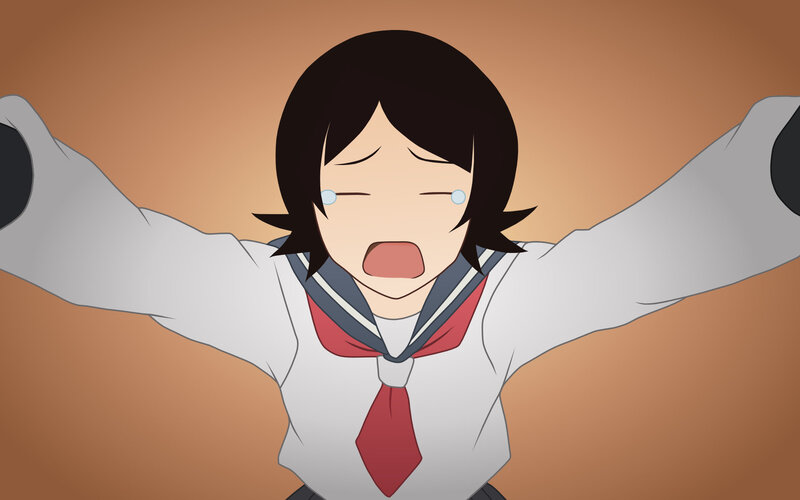 anime girl crying with arms outstretched