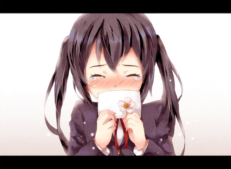 anime girl crying with flower