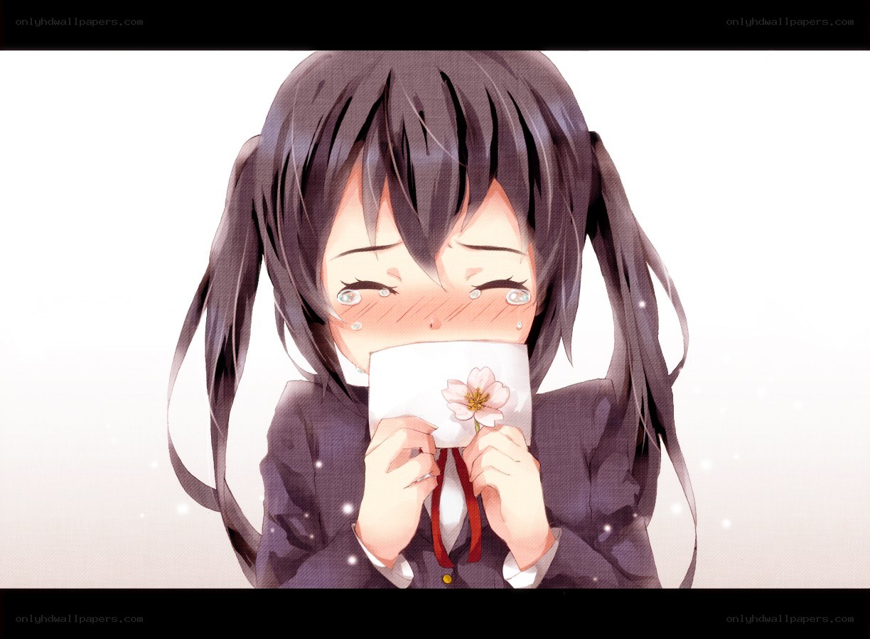 anime girl crying with flower