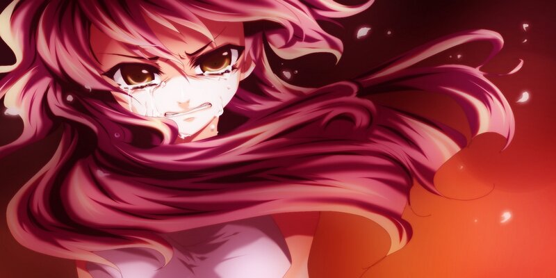 anime girl crying with pink hair