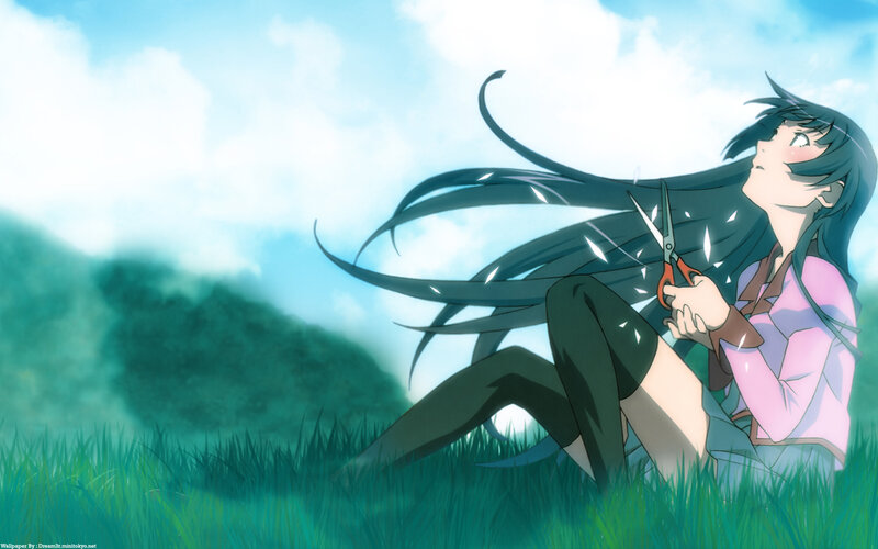 anime girl cutting hair
