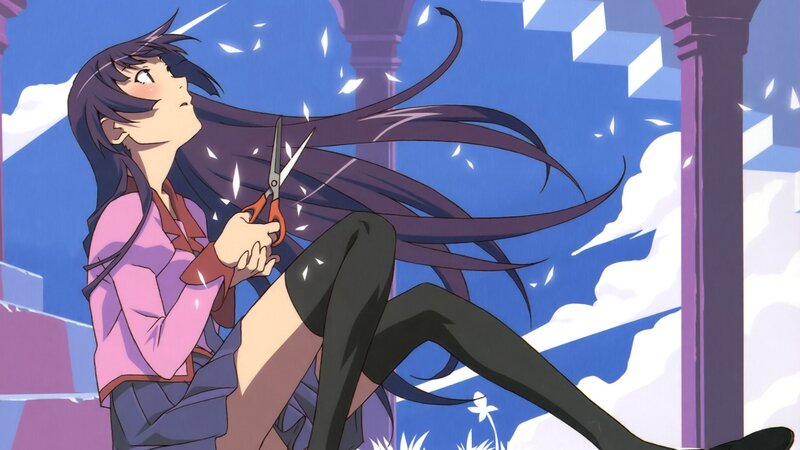 anime girl cutting hair