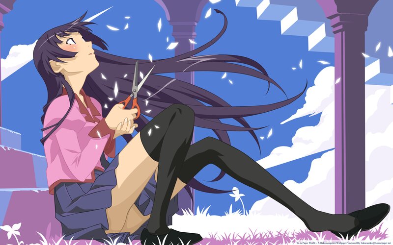 Anime Girl Cutting Hair — Blue