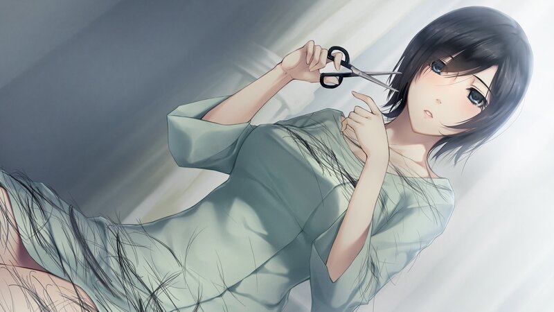 Anime girl cutting her hair