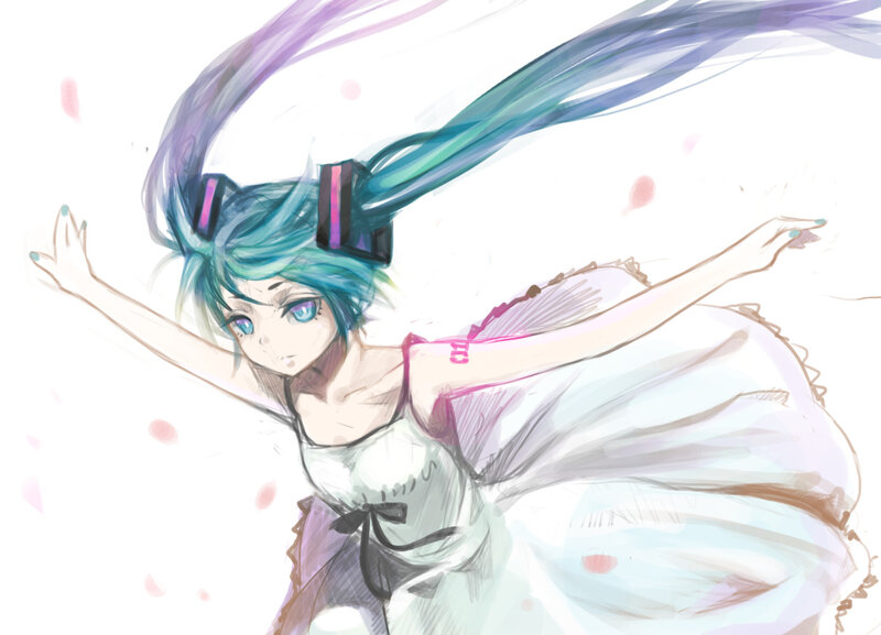 Anime Girl Dancing — Blue, Dynamic, Digital Art
